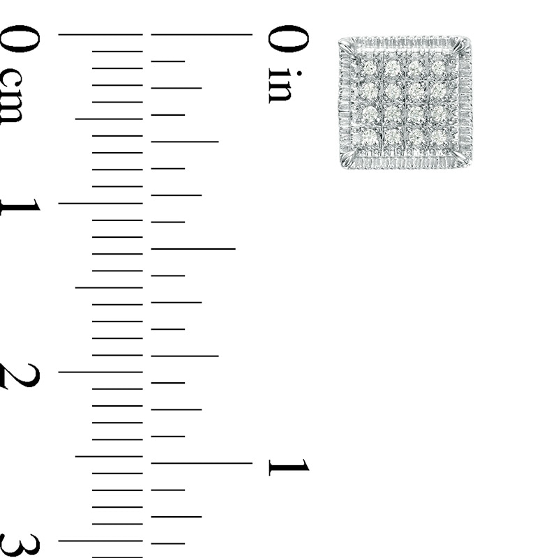 Main Image 3 of Men's 1/8 CT. T.W. Square-Shaped Multi-Diamond Textured Frame Stud Earrings in Sterling Silver