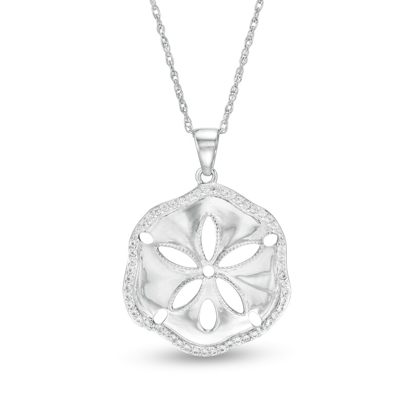 Main Image 1 of Lab-Created White Sapphire Sand Dollar Pendant in Sterling Silver