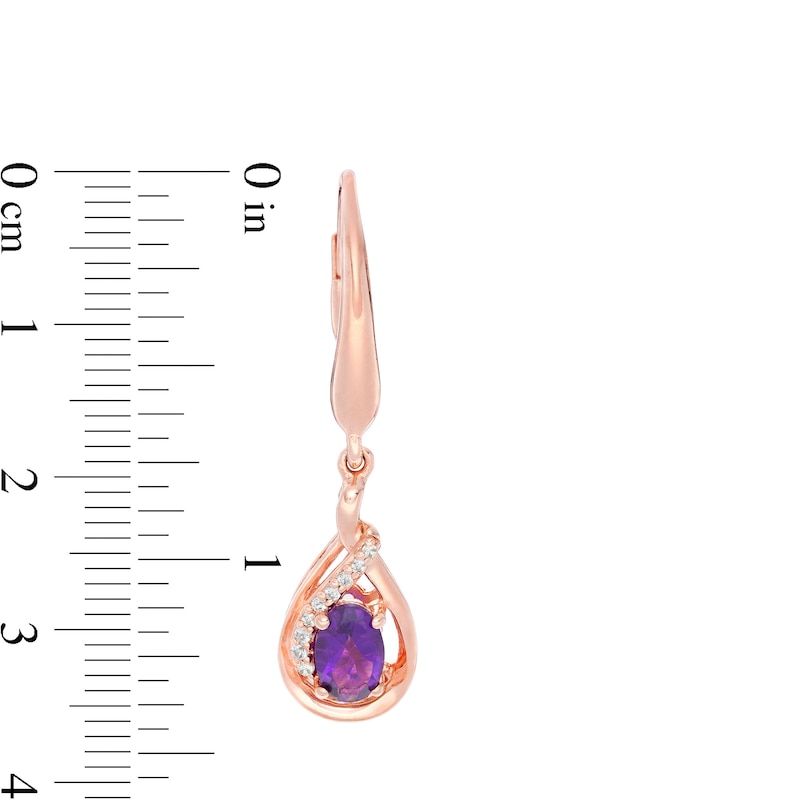 Oval Amethyst and Lab-Created White Sapphire Twisted Teardrop Earrings in Sterling Silver with 14K Rose Gold Plate