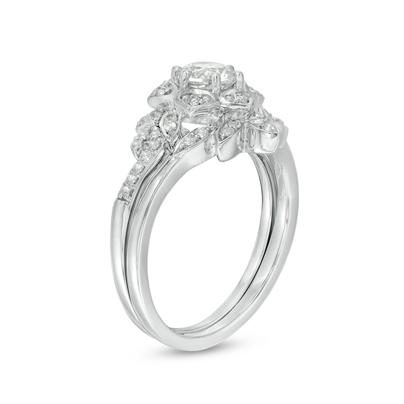 Main Image 3 of 5.0mm Lab-Created White Sapphire Floral Bridal Set in Sterling Silver
