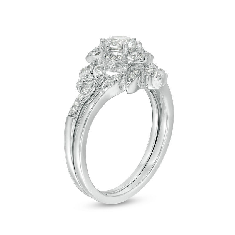 5.0mm Lab-Created White Sapphire Floral Bridal Set in Sterling Silver