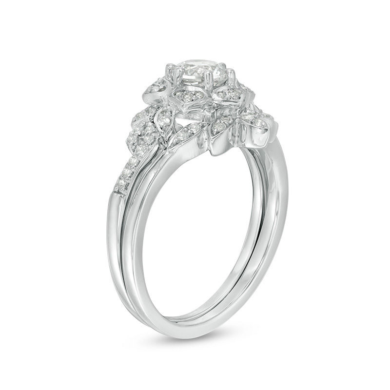 Main Image 3 of 5.0mm Lab-Created White Sapphire Floral Bridal Set in Sterling Silver