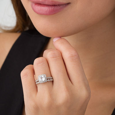 Princess Cut Lab Created White Sapphire Engagement Ring Cushion