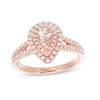 Thumbnail Image 0 of Pear-Shaped Morganite and 3/8 CT. T.W. Diamond Double Frame Split Shank Ring in 10K Rose Gold