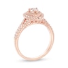 Thumbnail Image 1 of Pear-Shaped Morganite and 3/8 CT. T.W. Diamond Double Frame Split Shank Ring in 10K Rose Gold