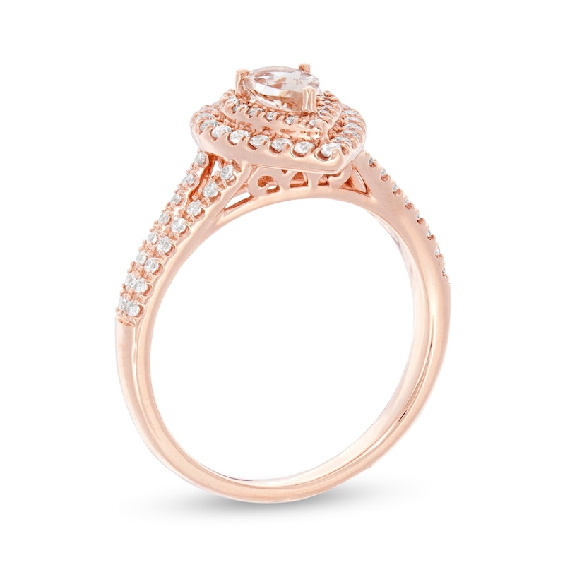 Pear-Shaped Morganite and 3/8 CT. T.W. Diamond Double Frame Split Shank Ring in 10K Rose Gold