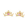 Thumbnail Image 0 of Child's Disney Twinkle Princess Pink Sapphire Beaded Tiara Stud Earrings in 14K Gold