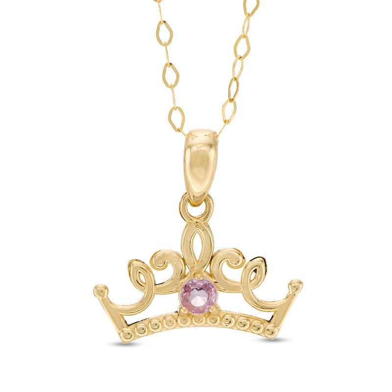 Child's Disney Twinkle Princess Pink Sapphire Beaded Tiara Pendant in 14K Gold - 13"