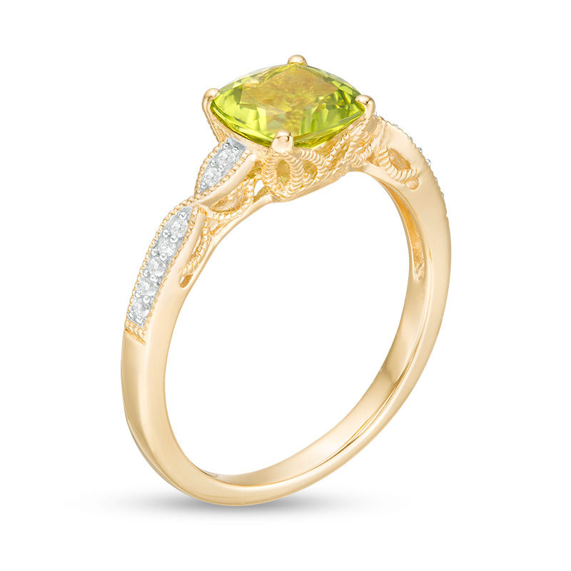 Main Image 2 of Cushion-Cut Peridot and Lab-Created White Sapphire Twist Shank Ring in Sterling Silver with 14K Gold Plate