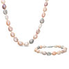 Thumbnail Image 1 of Baroque Dyed Multi-Color Freshwater Cultured Pearl Necklace and Bracelet Set with Sterling Silver Filigree Clasp-7.5"