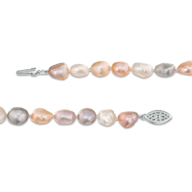 Main Image 2 of Baroque Dyed Multi-Color Freshwater Cultured Pearl Necklace and Bracelet Set with Sterling Silver Filigree Clasp-7.5"
