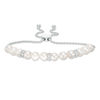 Thumbnail Image 1 of Baroque Freshwater Cultured Pearl and Lab-Created White Sapphire Bead Station Bolo Bracelet in Sterling Silver-9"