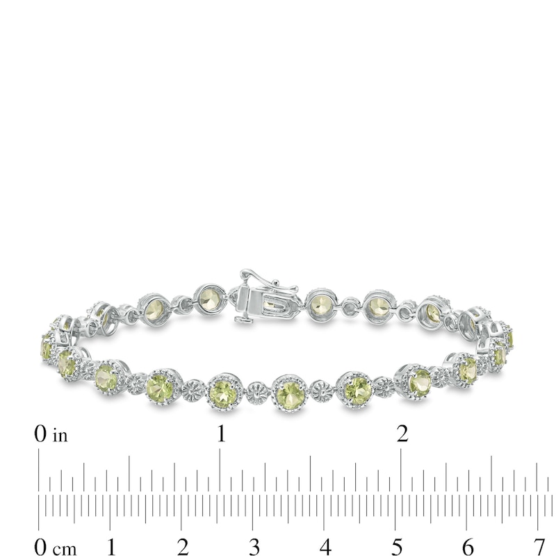 Main Image 3 of 4.0mm Peridot and Lab-Created White Sapphire Bracelet in Sterling Silver - 7.5"
