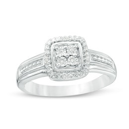 Quad Diamond Accent Cushion Frame Ring in Sterling Silver