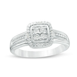 Quad Diamond Accent Cushion Frame Ring in Sterling Silver