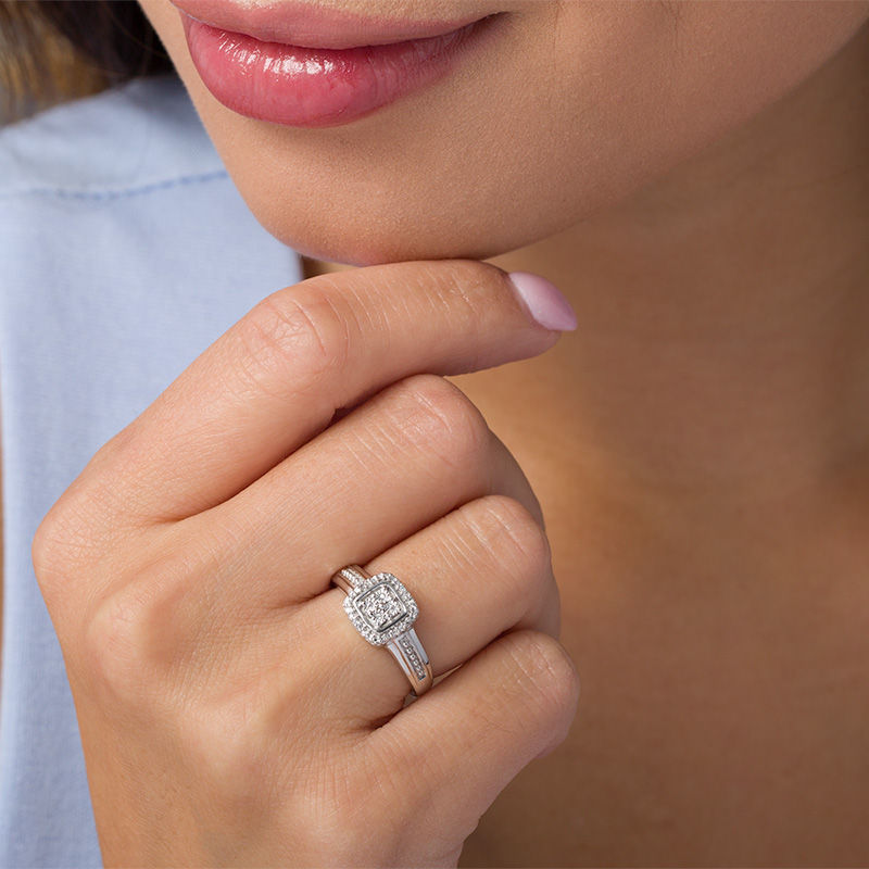 Main Image 3 of Quad Diamond Accent Cushion Frame Ring in Sterling Silver