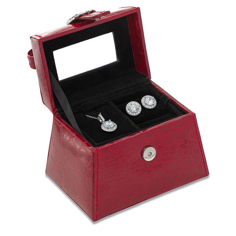 7.0mm Lab-Created White Sapphire Pendant and Stud Earrings Gift Box Set in Sterling Silver