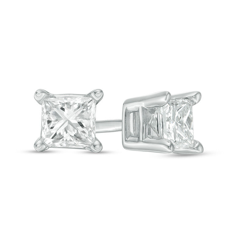 Main Image 1 of 2 CT. T.W. Certified Princess-Cut Diamond Solitaire Stud Earrings in 14K White Gold (I/I1)