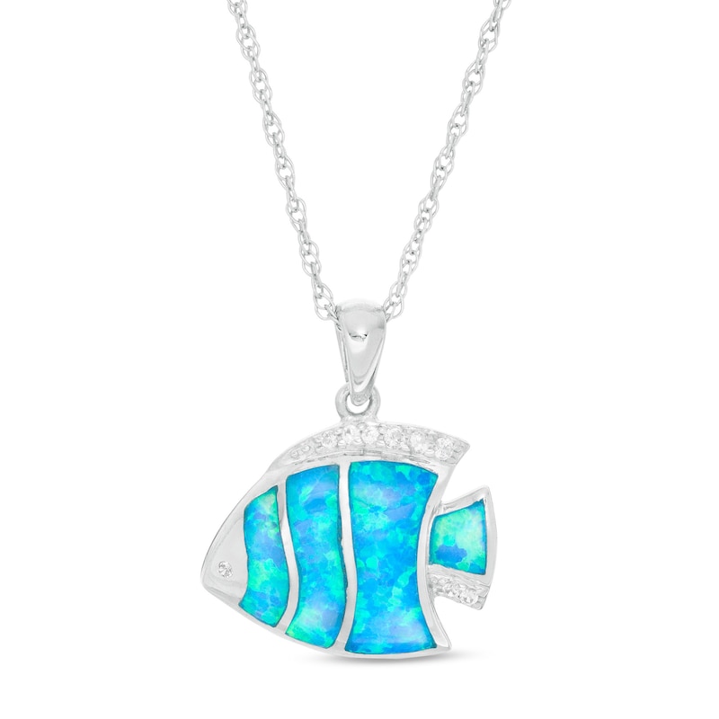 Lab-Created Blue Opal and White Sapphire Fish Pendant in Sterling Silver
