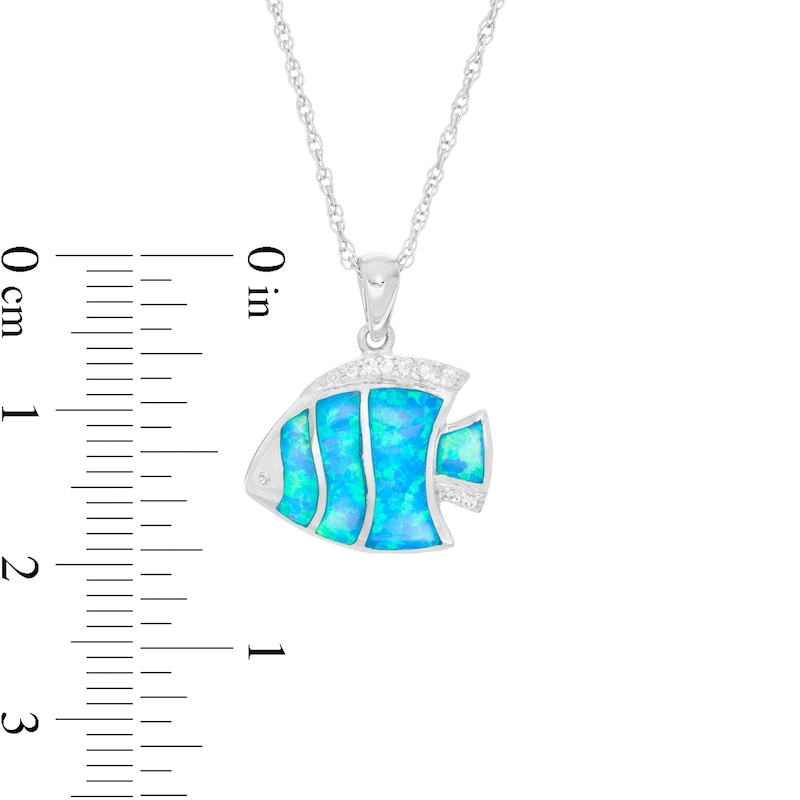 Lab-Created Blue Opal and White Sapphire Fish Pendant in Sterling Silver
