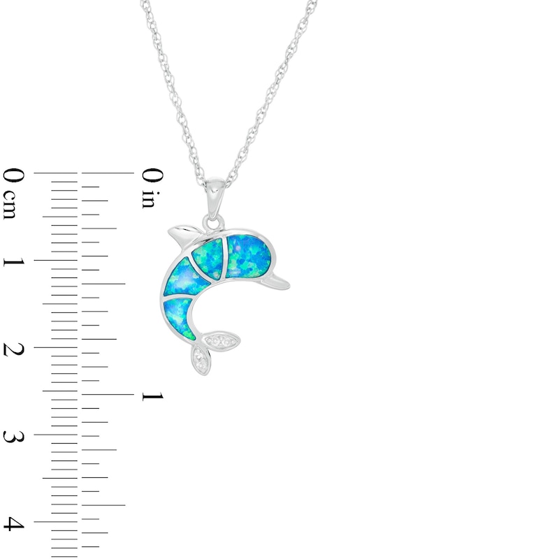 Main Image 2 of Lab-Created Blue Opal and White Sapphire Dolphin Pendant in Sterling Silver