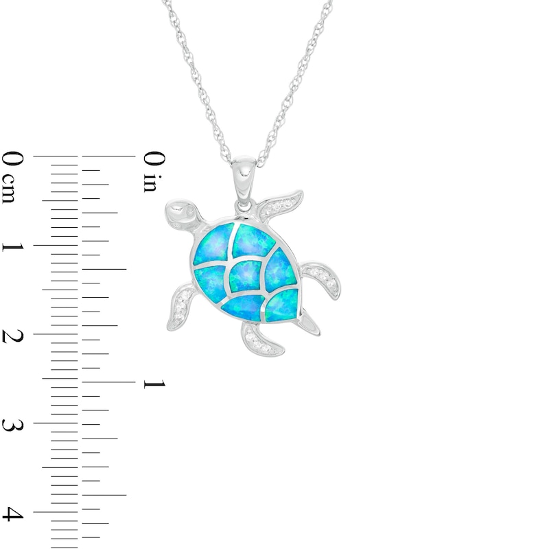 925 sterling silver blue created opal TURTLE pendant with chain necklace