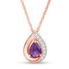 Thumbnail Image 0 of Pear-Shaped Amethyst and Lab-Created White Sapphire Swirl Frame Pendant in Sterling Silver with 14K Rose Gold Plate