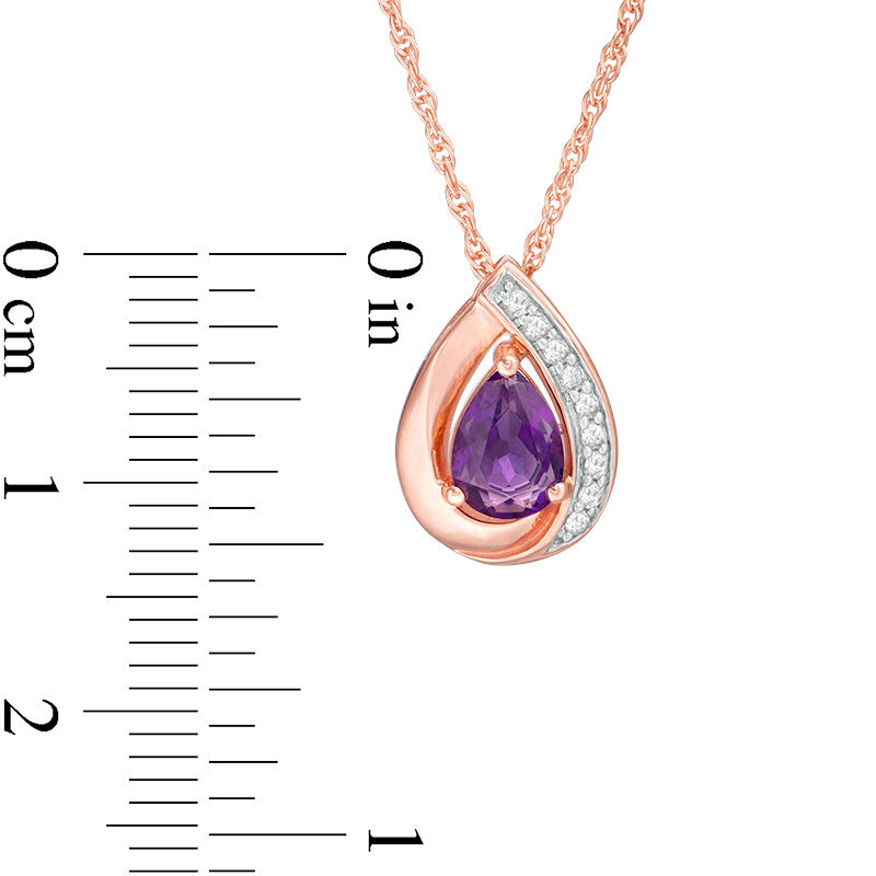 Pear-Shaped Amethyst and Lab-Created White Sapphire Swirl Frame Pendant in Sterling Silver with 14K Rose Gold Plate