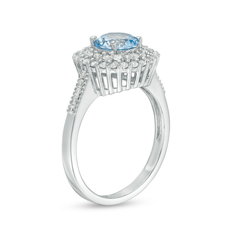 Main Image 2 of 6.5mm Lab-Created Blue Spinel and White Sapphire Double Frame Pendant and Ring Set in Sterling Silver - Size 7