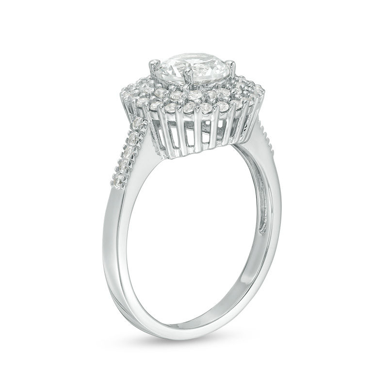 Main Image 2 of 6.5mm Lab-Created White Sapphire Double Frame Pendant and Ring Set in Sterling Silver - Size 7