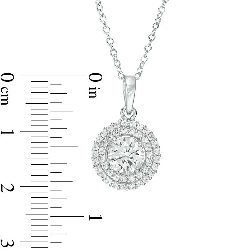 6.5mm Lab-Created White Sapphire Double Frame Pendant and Ring Set in Sterling Silver - Size 7