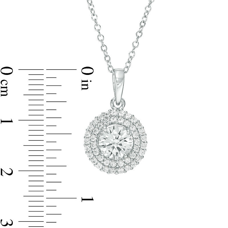 Main Image 3 of 6.5mm Lab-Created White Sapphire Double Frame Pendant and Ring Set in Sterling Silver - Size 7