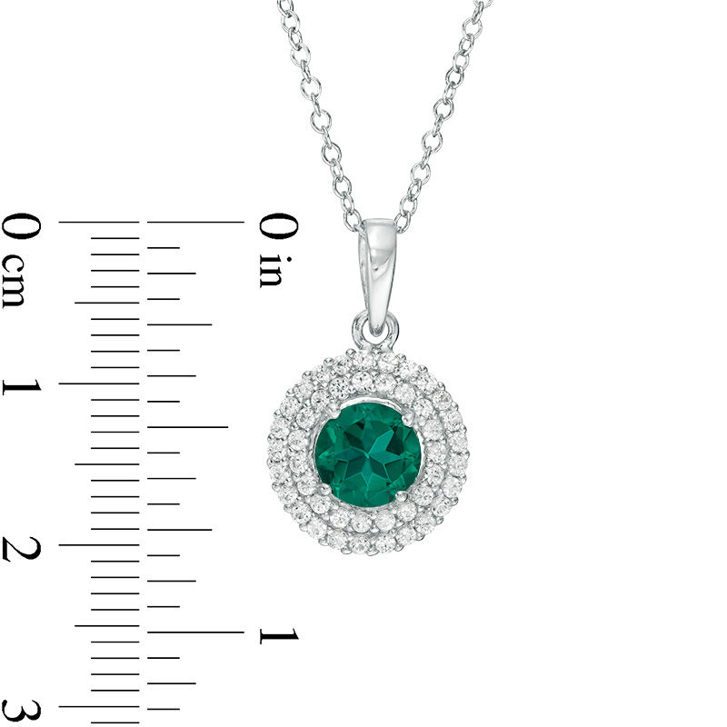 6.5mm Green Quartz Doublet and Lab-Created White Sapphire Double Frame Pendant and Ring Set in Sterling Silver - Size 7