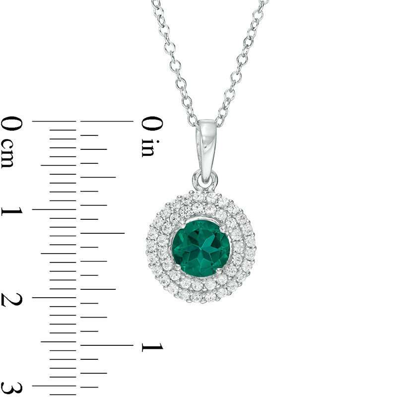 Main Image 3 of 6.5mm Green Quartz Doublet and Lab-Created White Sapphire Double Frame Pendant and Ring Set in Sterling Silver - Size 7