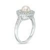 Thumbnail Image 2 of Freshwater Cultured Pearl and Lab-Created White Sapphire Double Frame Pendant and Ring Set in Sterling Silver-Size 7