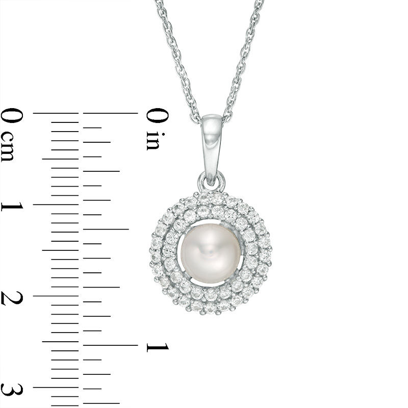 Cultured Freshwater Pearl and Lab-Created White Sapphire Double Frame Pendant and Ring Set in Sterling Silver - Size 7