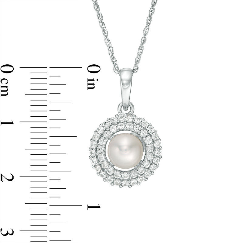 Main Image 3 of Freshwater Cultured Pearl and Lab-Created White Sapphire Double Frame Pendant and Ring Set in Sterling Silver-Size 7