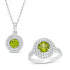 Thumbnail Image 0 of 6.5mm Peridot and Lab-Created White Sapphire Double Frame Pendant and Ring Set in Sterling Silver - Size 7
