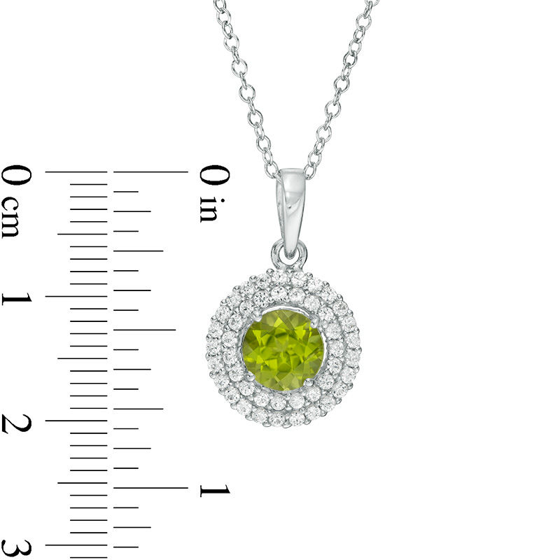 6.5mm Peridot and Lab-Created White Sapphire Double Frame Pendant and Ring Set in Sterling Silver - Size 7