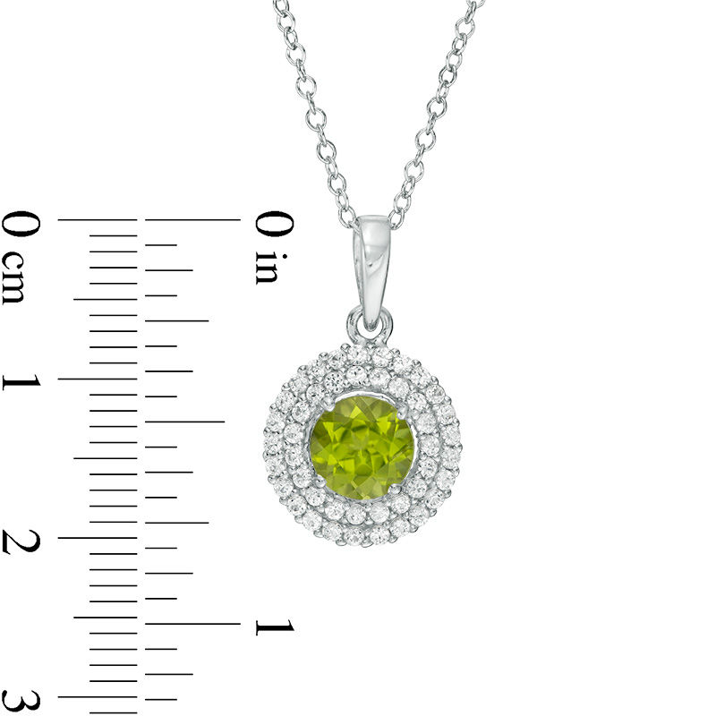 Main Image 3 of 6.5mm Peridot and Lab-Created White Sapphire Double Frame Pendant and Ring Set in Sterling Silver - Size 7