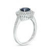 Thumbnail Image 2 of 6.5mm Lab-Created Blue Sapphire and White Sapphire Double Frame Pendant and Ring Set in Sterling Silver - Size 7