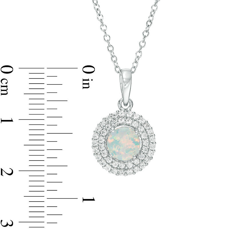 Main Image 3 of 6.5mm Lab-Created Opal and White Sapphire Double Frame Pendant and Ring Set in Sterling Silver - Size 7