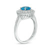Thumbnail Image 2 of 6.5mm Swiss Blue Topaz and Lab-Created White Sapphire Double Frame Pendant and Ring Set in Sterling Silver - Size 7