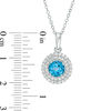 Thumbnail Image 2 of 6.5mm Swiss Blue Topaz and Lab-Created White Sapphire Double Frame Pendant and Ring Set in Sterling Silver - Size 7