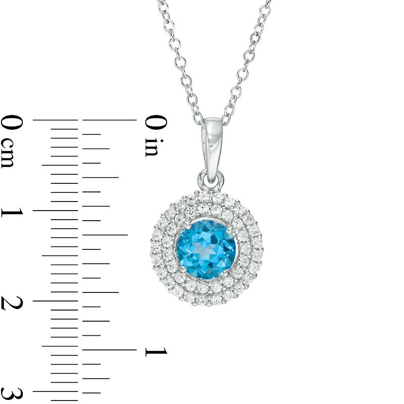 6.5mm Swiss Blue Topaz and Lab-Created White Sapphire Double Frame Pendant and Ring Set in Sterling Silver - Size 7