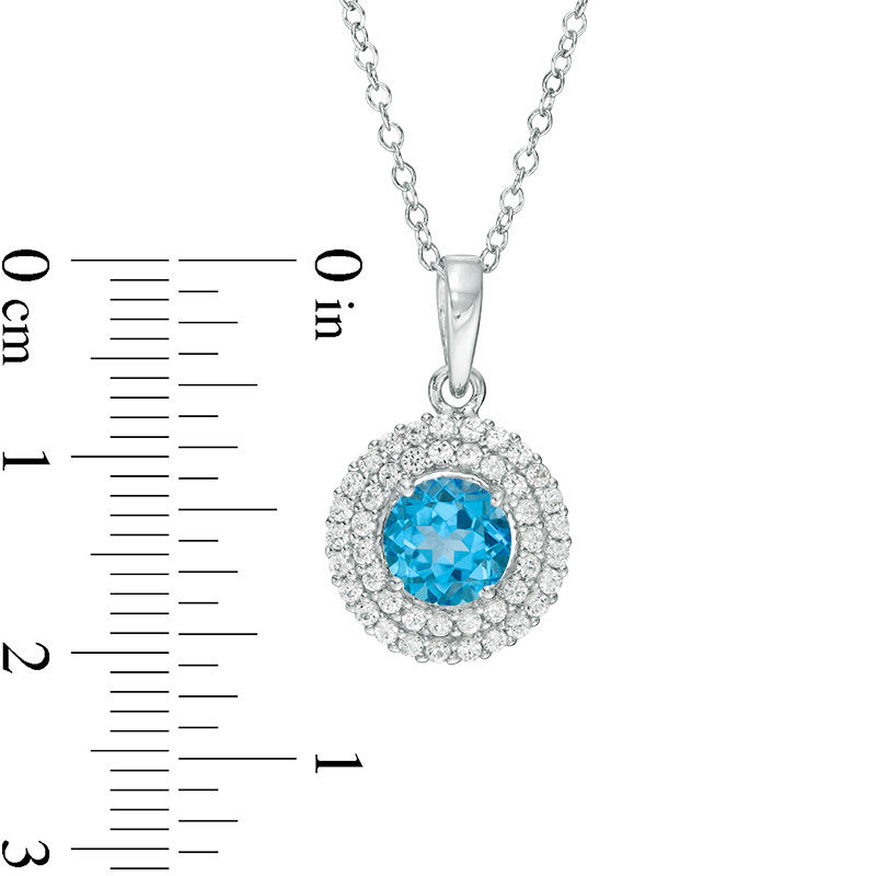 Main Image 3 of 6.5mm Swiss Blue Topaz and Lab-Created White Sapphire Double Frame Pendant and Ring Set in Sterling Silver - Size 7