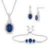 Thumbnail Image 1 of Oval Lab-Created Ceylon and White Sapphire Frame Pendant, Bolo Bracelet and Drop Earrings Set in Sterling Silver - 9.5"