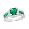 Thumbnail Image 0 of 7.0mm Cushion-Cut Lab-Created Emerald and White Sapphire Frame Ring in Sterling Silver