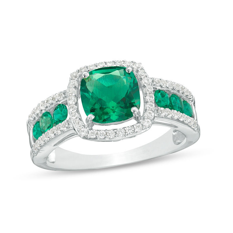 size Emerald Green Solitaire Created Diamond 3 Stone Ring Sterling Silver