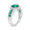 Thumbnail Image 1 of 7.0mm Cushion-Cut Lab-Created Emerald and White Sapphire Frame Ring in Sterling Silver